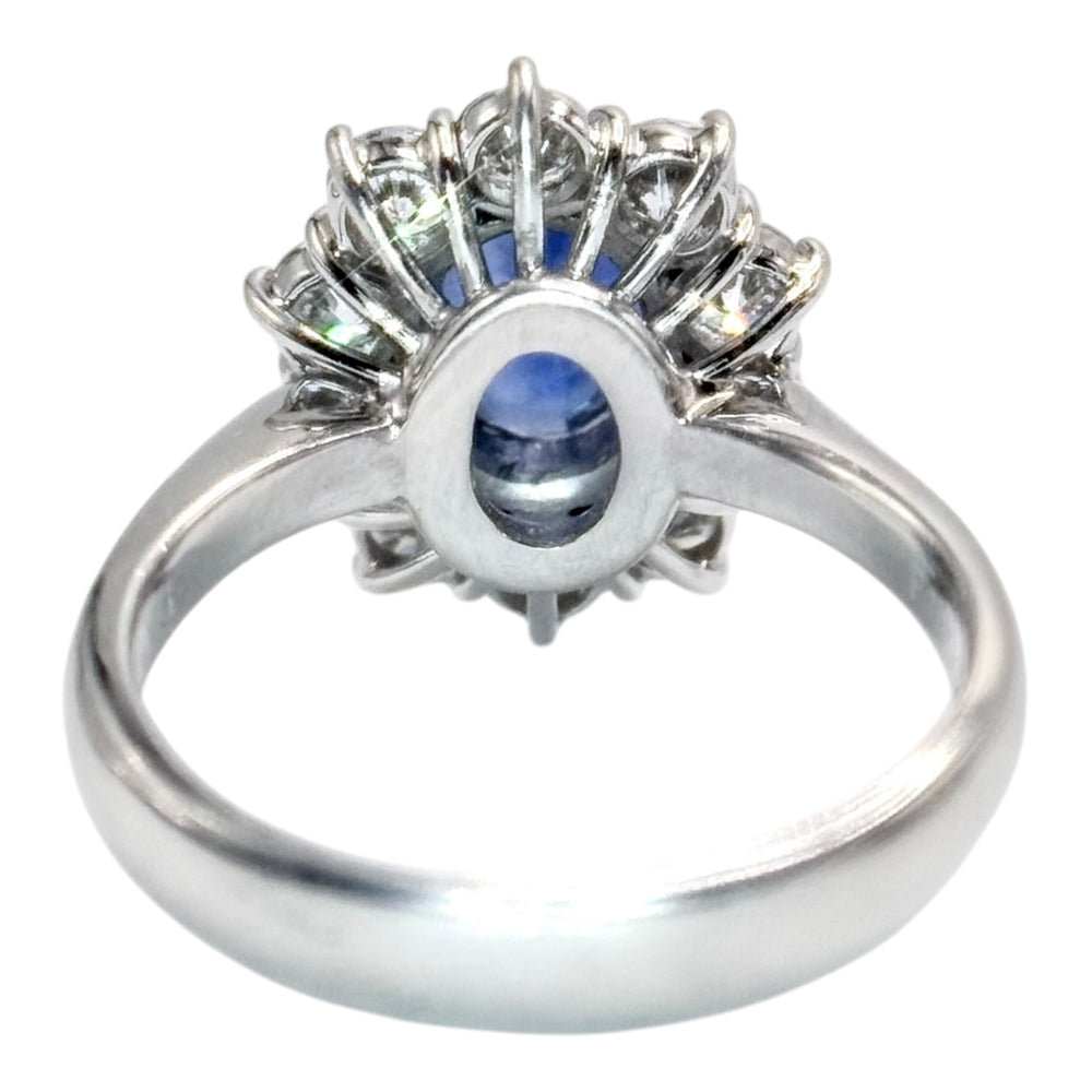 
                  
                    1.29ct Oval Blue Sapphire w/Natural Diamond Halo Ring in Platinum
                  
                