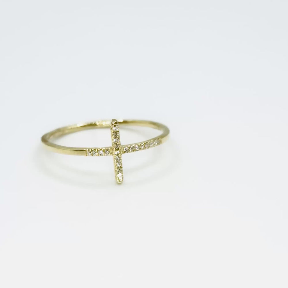 
                  
                    Load and play video in Gallery viewer, 0.05ct Natural Diamond Cross Ring in 14k Yellow Gold
                  
                